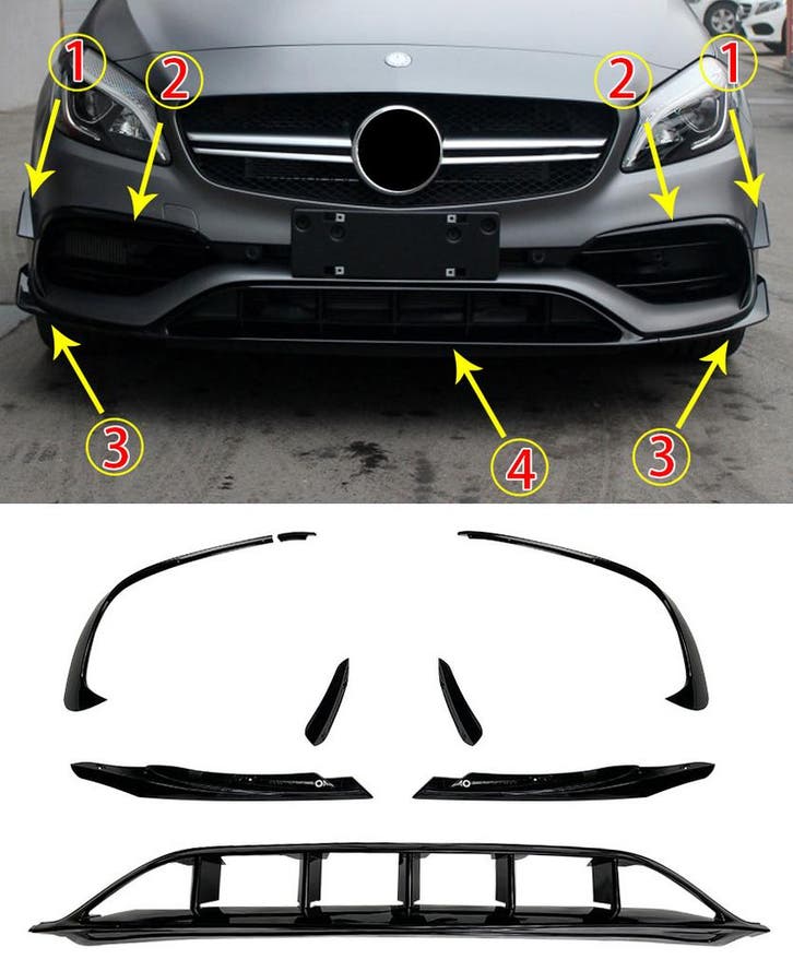 FRONTSPOILER ZWART GESCHIKT VOOR MERCEDES W176 A-KLASSE AMG-, Auto diversen, Auto-accessoires, Verzenden