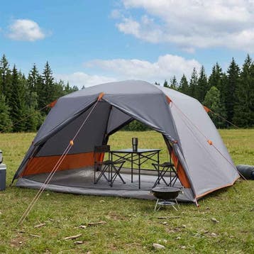 vidaXL Backpacking Tent 4-persoons Grijs en Oranje, Verzenden, Nieuw