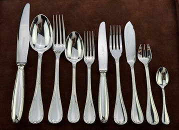 Christofle - Tafelservies voor 6 (62) - Linten - Verzilverd, Antiek en Kunst