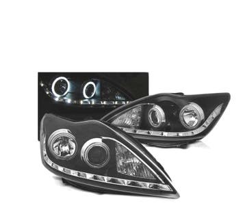 PHARES POUR FORD FOCUS II 08-10 ANGEL EYES CCFL NOIR, Verzenden