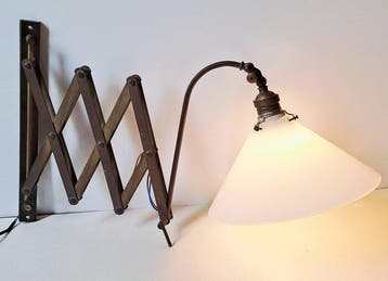Lampe ciseaux - Laiton, Verre - Applique murale vintage