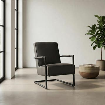 Set van 2 Leren fauteuils Lodge - Toledo Antracite, Nieuw, Ophalen of Verzenden, 50 tot 75 cm, Leer