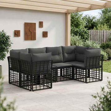 vidaXL Buiten bank set 6 st Zwart Polyester, Verzenden