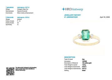 Ring - 14 karaat Geel goud - 1.02ct. tw. Smaragd - Diamant