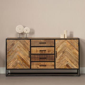 Dressoir Mangohout Gwenn 165 cm, Huis en Inrichting, Kasten | Dressoirs, Verzenden, Nieuw, Overige houtsoorten, Industriële meubels