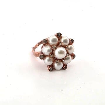 Zonder minimumprijs - Ring - 9 kt. Roségoud, Zilver Parel -, Handtassen en Accessoires, Nieuw