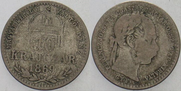 10 Krajczar 1869 G Y F Ungarn Franz Josef I 1848-1916, Postzegels en Munten, Munten | Europa | Niet-Euromunten, België, Verzenden