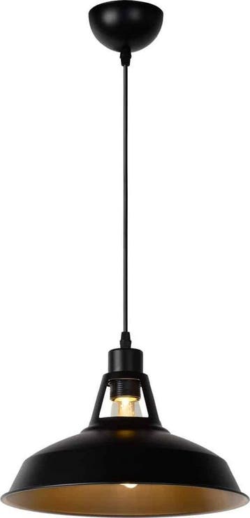 Lucide BRASSY-BIS - Hanglamp - Ø 31 cm - 1xE27 - Zwart, Verzenden, Zo goed als nieuw