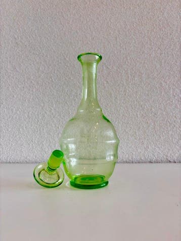 Antique Art Deco Uranium Glass Decanter & Stopper - UV