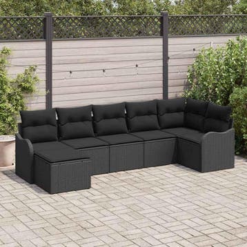 vidaXL Tuinbank Set 7 st Zwart poly rattan, Verzenden, Nieuw