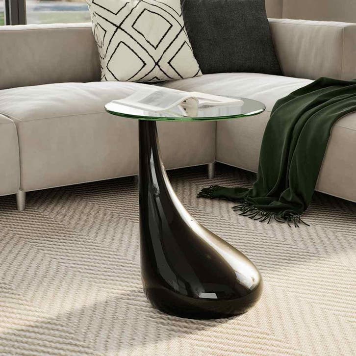 vidaXL Salontafel met rond glazen tafelblad hoogglans zwart, Huis en Inrichting, Tafels | Salontafels, Nieuw, Verzenden