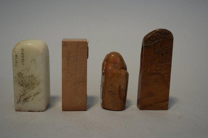 Set van vier stenen zegels, 19e–20e eeuw, Antiquités & Art, Antiquités | Autres Antiquités