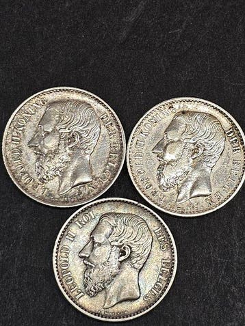 België. 1 Franc 1886 Vlaams (2x) + Frans (Zonder, Postzegels en Munten