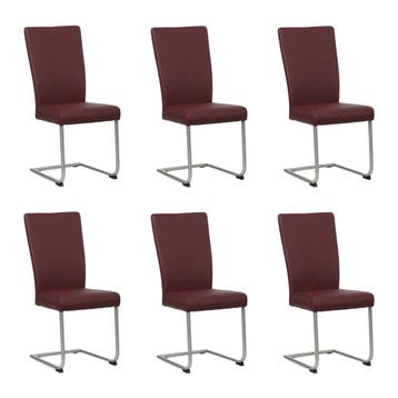Set van 6 Leren eetkamerstoelen Dry - Toledo Bordeaux, Huis en Inrichting, Ophalen of Verzenden, Nieuw, Leer, Eén