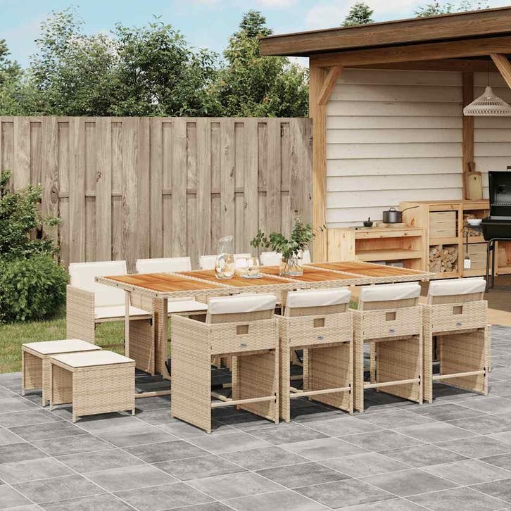 vidaXL 13-delige Tuinset met kussens poly rattan beige, Tuin en Terras, Tuinsets en Loungesets, Tuinset, Nieuw, Verzenden