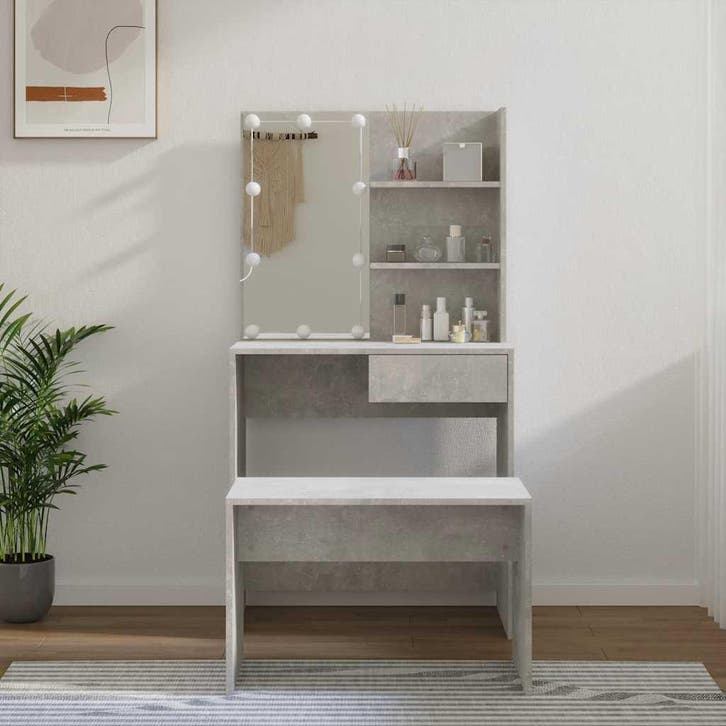 vidaXL Kaptafelset met LEDs bewerkt hout betongrijs, Huis en Inrichting, Tafels | Kaptafels, Nieuw, Verzenden