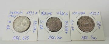 Allemagne, République de Weimar Lotto 3 monete da 1 e 2, Postzegels en Munten