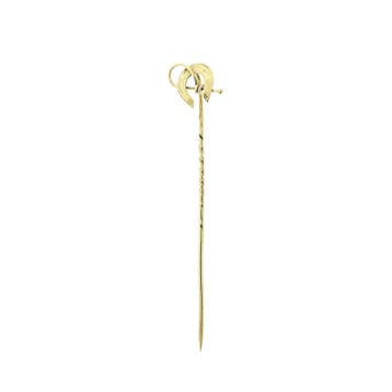 Gouden reversspeld, dasspeld van hoefijzer met zweep, Ophalen of Verzenden, Gebruikt, Goud, Goud