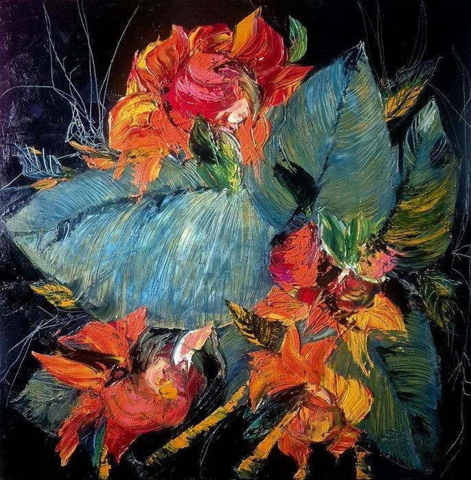 Sonja Brzak - Red Roses, Antiquités & Art, Art | Peinture | Moderne
