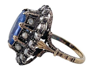 Bague - 18 carats Or jaune, Argent Saphir - Diamant, Bijoux, Sacs & Beauté