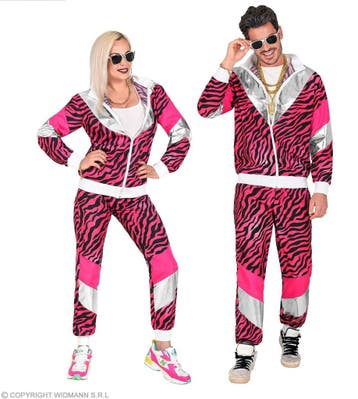 Neon 80S Trainingspak Fout Roze Tijgerprint, Verzenden, Nieuw