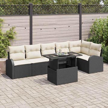 vidaXL Tuinbank Set 7 st Zwart en Crème poly rattan, Verzenden, Nieuw