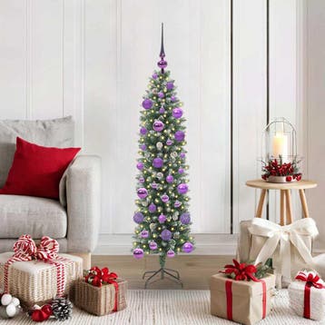 vidaXL Kunstmatige slanke kerstboom Groen en Wit 120 cm, Verzenden
