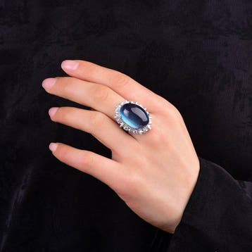 Grote en meesterlijke natuurlijke aquamarijn zilveren ring -