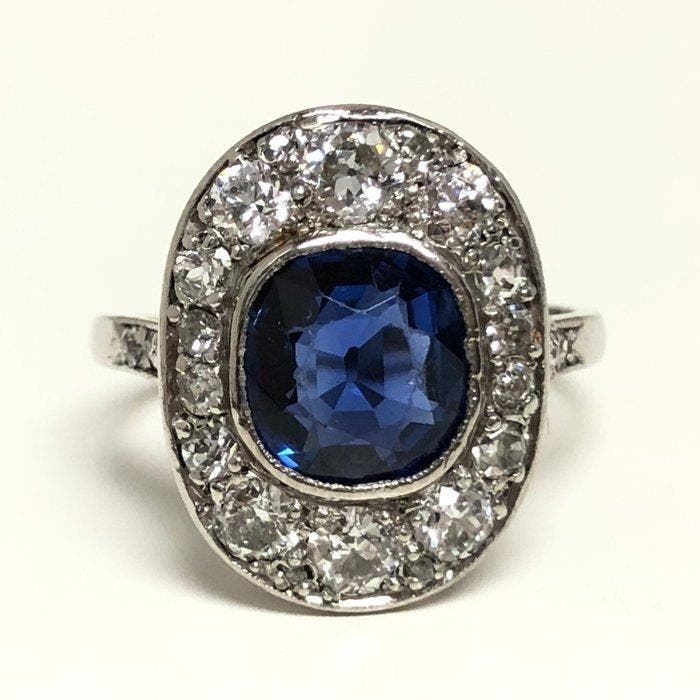 Zonder minimumprijs - Ring Platina - 2.70ct. tw. Saffier -, Handtassen en Accessoires, Ringen