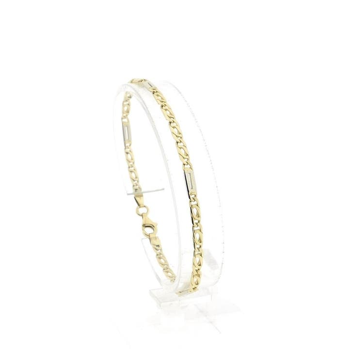 Bicolor gouden fantasieschakel armband (Schakelarmband), Handtassen en Accessoires, Armbanden, Goud, Gebruikt, Goud, Ophalen of Verzenden