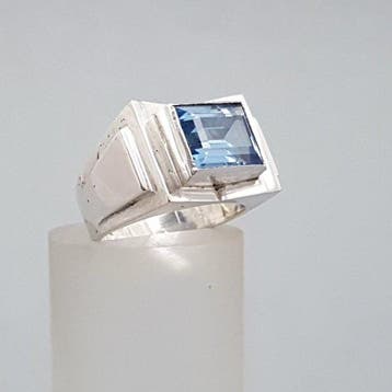 Zilver, Art Deco, Tankring, Blauwe spinel (Getest) - Ring