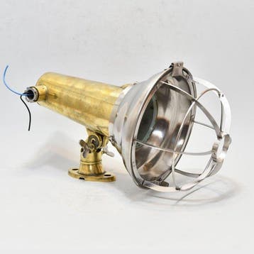 Lampe murale - Laiton, Acier - Lampe à cage industrielle, Antiquités & Art