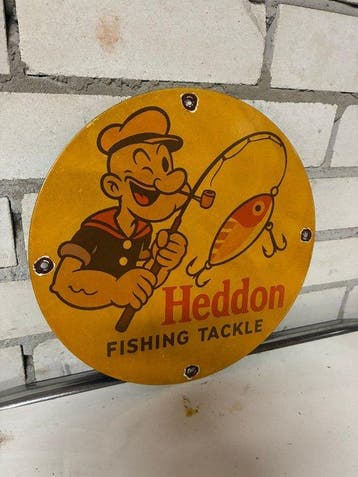 Heddon Fishing Tackle emaille reclamebord – Popeye visser