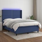 vidaXL Boxspring met matras en LED stof blauw 140x200 cm, Verzenden