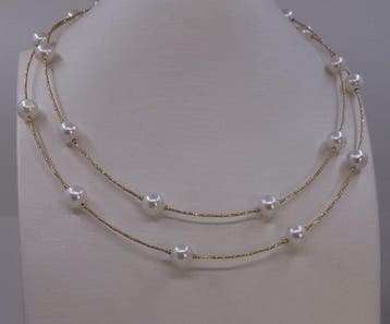 Collier - 18 carats Or jaune, Perles Akoya brillantes de 8x9, Nieuw