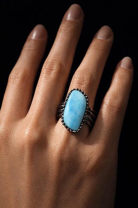 Argent, Larimar - Bague - Océan bleu, Collections, Minéraux & Fossiles