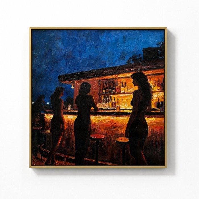 Néo Pablo - Blue Hour at the Beach Bar – 100% original, Antiek en Kunst, Kunst | Schilderijen | Modern