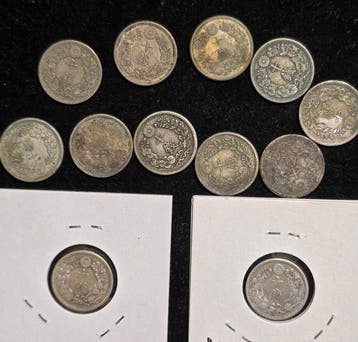 Japan. 10 Sen 1907-1917 (Lot of 12 coins) - Silver 31.5g