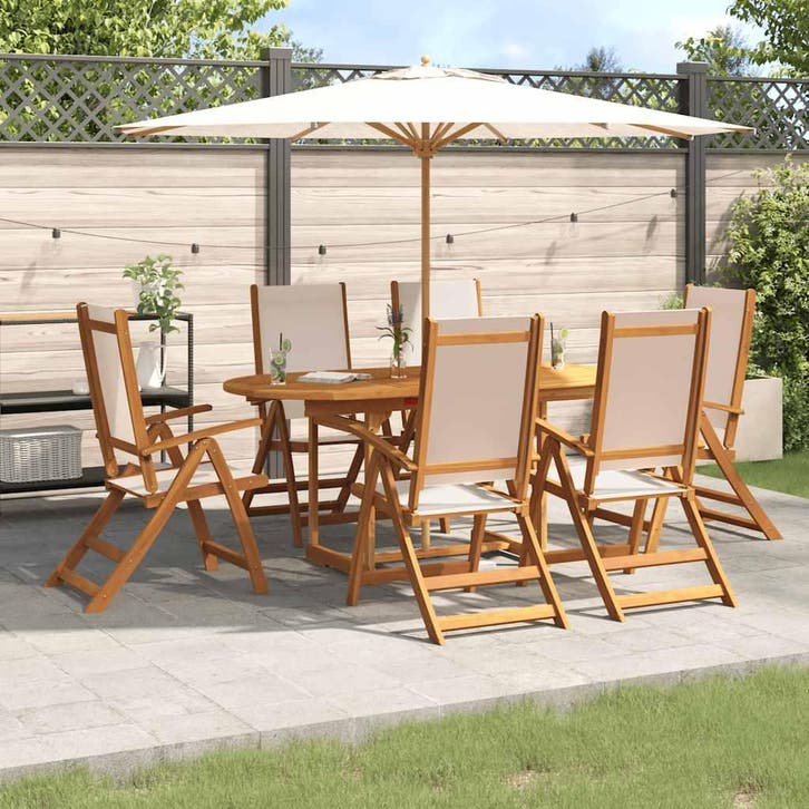 vidaXL 7-delige Tuinset massief acaciahout en textileen, Tuin en Terras, Tuinsets en Loungesets, Tuinset, Nieuw, Verzenden