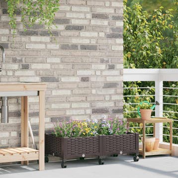 vidaXL Tuin planter met wielen Bruin 80 x 40 x 29 cm PP, Verzenden, Nieuw