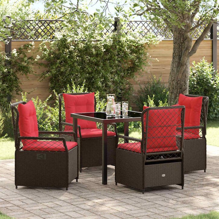 vidaXL Tuin Eettafel Set 5 pcs Bruin poly rattan, Jardin & Terrasse, Ensembles de jardin, Envoi