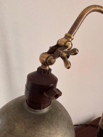 Antique Art Deco Ministerial Desk Lamp – Brass, Wood &
