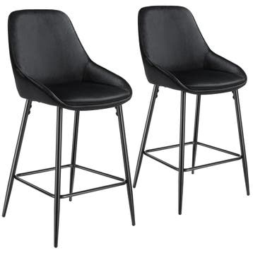 tectake Barkruk Siera met rugleuning - Fluweellook zwart/zwa, Verzenden, Nieuw