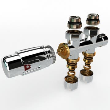 Universele chrome radiator-aansluitset (midden-onder-recht), Ophalen of Verzenden, Nieuw