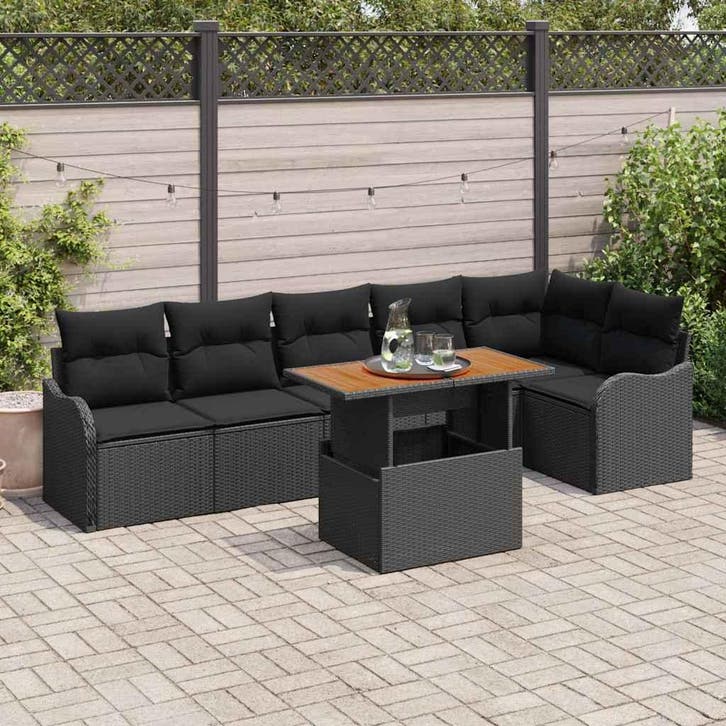 vidaXL Tuinbank Set met kussen 7 pcs Zwart, Tuin en Terras, Tuinsets en Loungesets, Nieuw, Verzenden