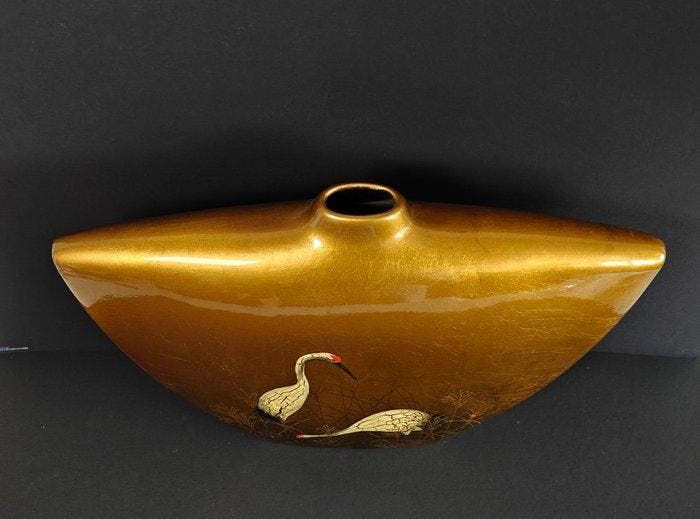 Vase - peint à la main, décor de grues - céramique, feuille, Antiquités & Art, Art | Objets design