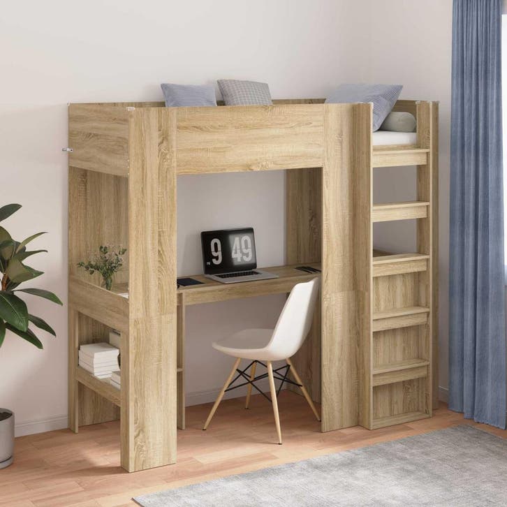 vidaXL Stapelbedframe met Bureau Sonoma Eik 75 x 190 cm, Maison & Meubles, Chambre à coucher | Lits, Envoi