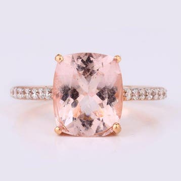 Ring - 14 karaat Roségoud - 3.79ct. tw. Morganiet - Diamant, Nieuw