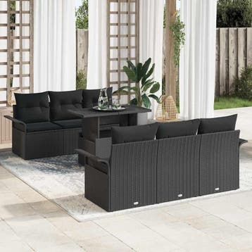 vidaXL Tuinbank Set 7 st Zwart poly rattan, Verzenden