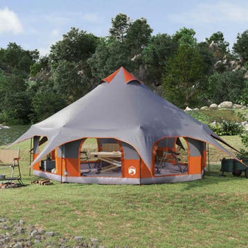 vidaXL Familietent 10-persoons Grijs en Oranje, Caravans en Kamperen, Verzenden, Nieuw